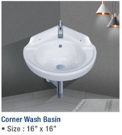 16x16 Corner Wash Basin White